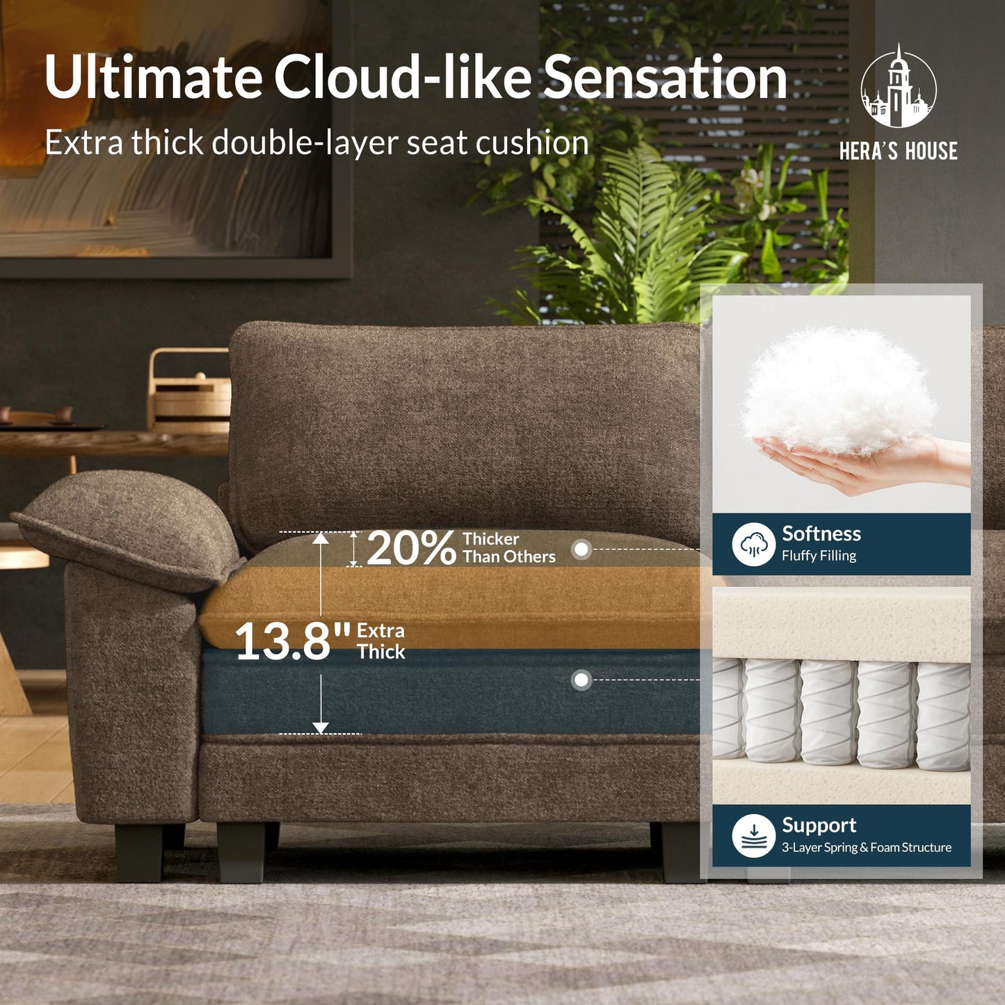 HERA'S HOUSE 158" Modular Sectional Sofa, Oversized U Shaped Couches for Living Room, Comfy Cloud Couch with Ottoman, 6-Seater Deep Seat Sofa with Throw Pillow, Chenille Taupe