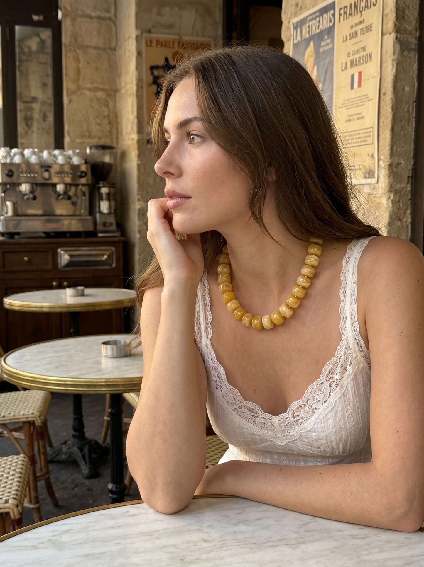 Badu Yellow Chunky Beaded Necklace for Women,Acrylic Bead Choker Statement Necklace Cute Trendy Necklaces Jewelry Gifts