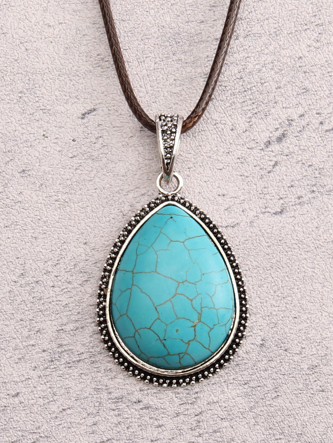 joymiao Boho Pendant Necklace for Women Leather Cord Necklace Cowgirl Sweater Necklace Hippie Choker Necklace Turquoise Jewelry for Teen Girl Gifts