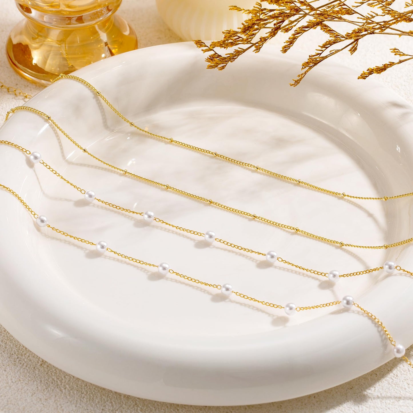 CHESKY Gold Waist Chain for Women Trendy, Dainty 14k Gold Plated Layered Belly Chain Adjustable Waterproof Body Chain Waist Beads for Womens Pearl Beads Chain Dainty Body Chain Jewelry for Women