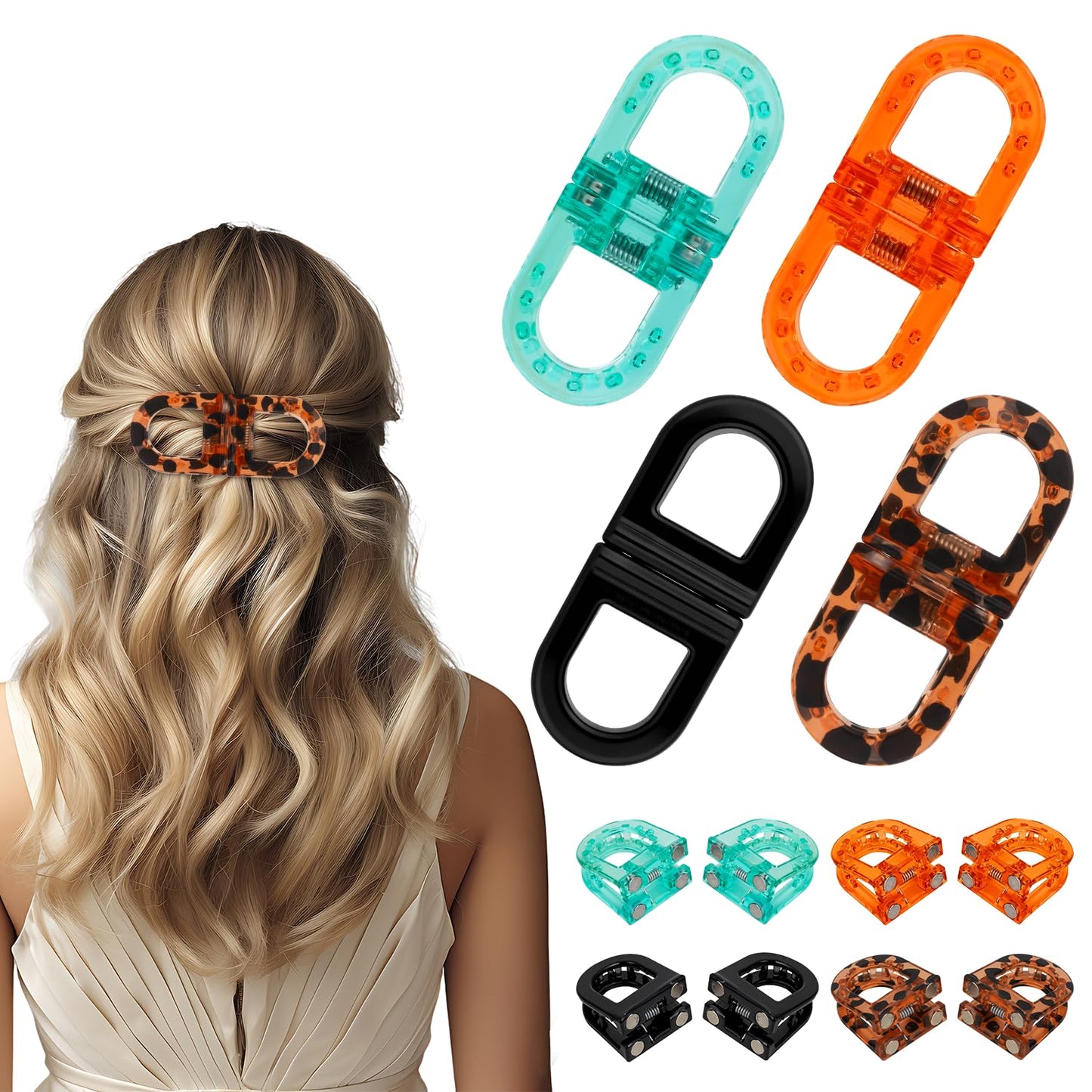 Magnetic Hair Clips for Women - Strong Hold No-Slip No Crease 2-in-1 Hair Styling Clips, Gentle on All Hair Types for Easy Everyday Hairstyles (F: 4pcs)