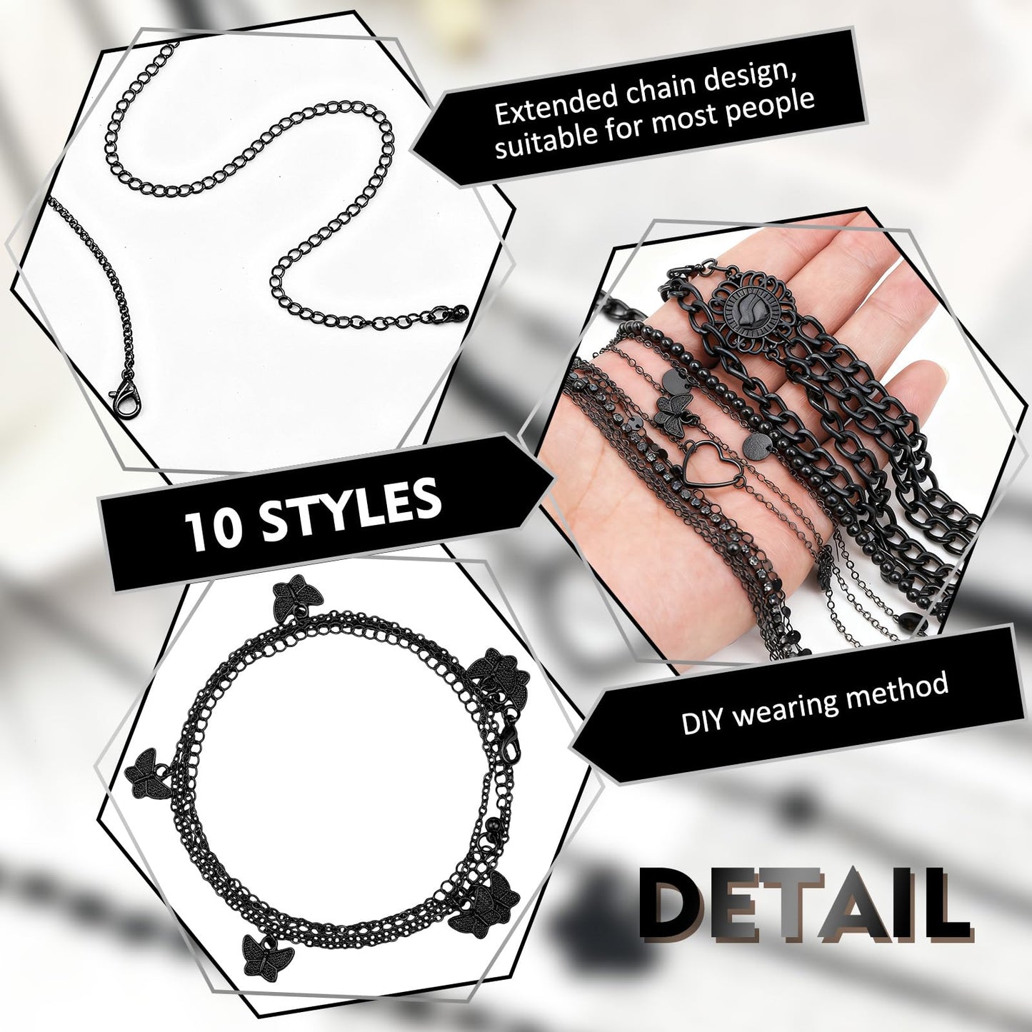 Lenwen 10 Pcs Summer Beach Belly Chain Adjustable Waist Multi Layered Chain Waist Jewelry for Women Girls Multilayer Body(Stylish Style,Black)