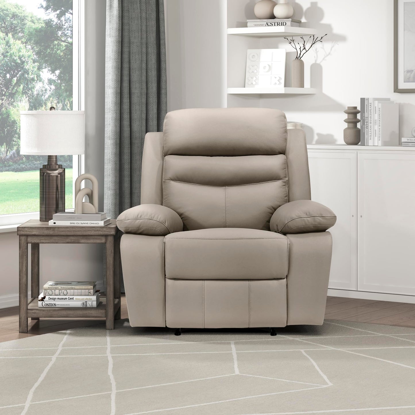 Lexicon 41" W Manual Reclining Chair, Top Grain Leather Match Recliner, Home Theater Seating, Wall Hugger Recliner, Manual Reclining Sofa Chair for Living Room/Office/Apartment, Latte