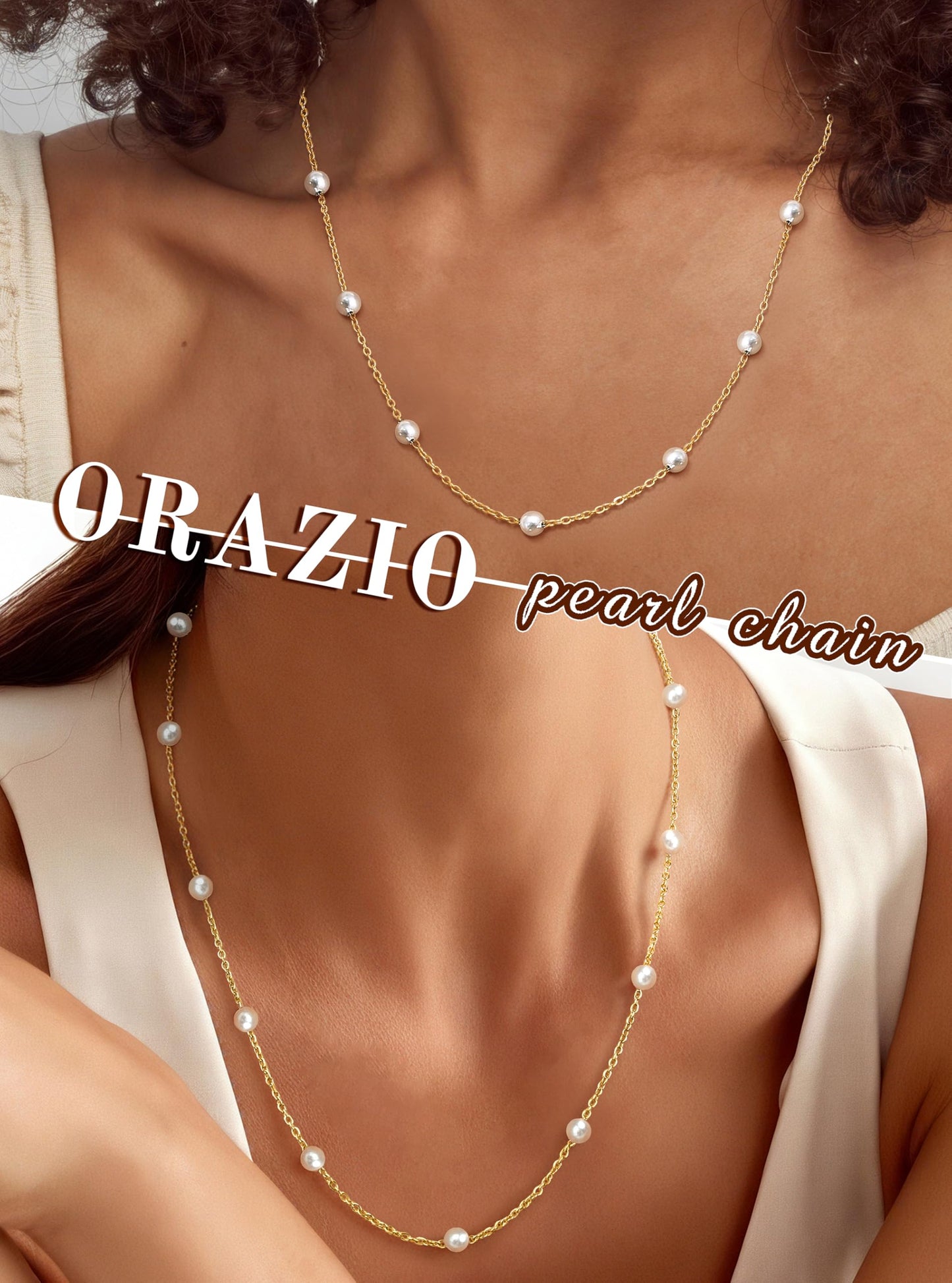 ORAZIO Dainty Gold Pearl Necklaces for Women, 14K Gold Plated Faux Pearl Choker Necklaces Trendy Small Pearl Necklace Strand Wedding Prom Bridal Pearls Jewelry Gifts 20 in 6mm