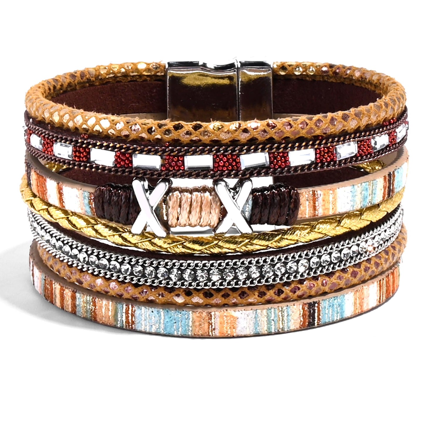 VIBILIA Boho Leather Wrap Bracelets for Women Trendy Layered Multi-Layer Boho Bracelets with Strong Clasp Jewelry for Women-Brown
