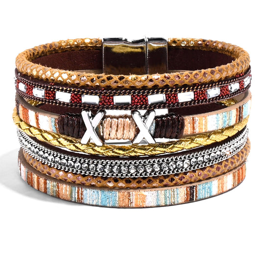 VIBILIA Boho Leather Wrap Bracelets for Women Trendy Layered Multi-Layer Boho Bracelets with Strong Clasp Jewelry for Women-Brown