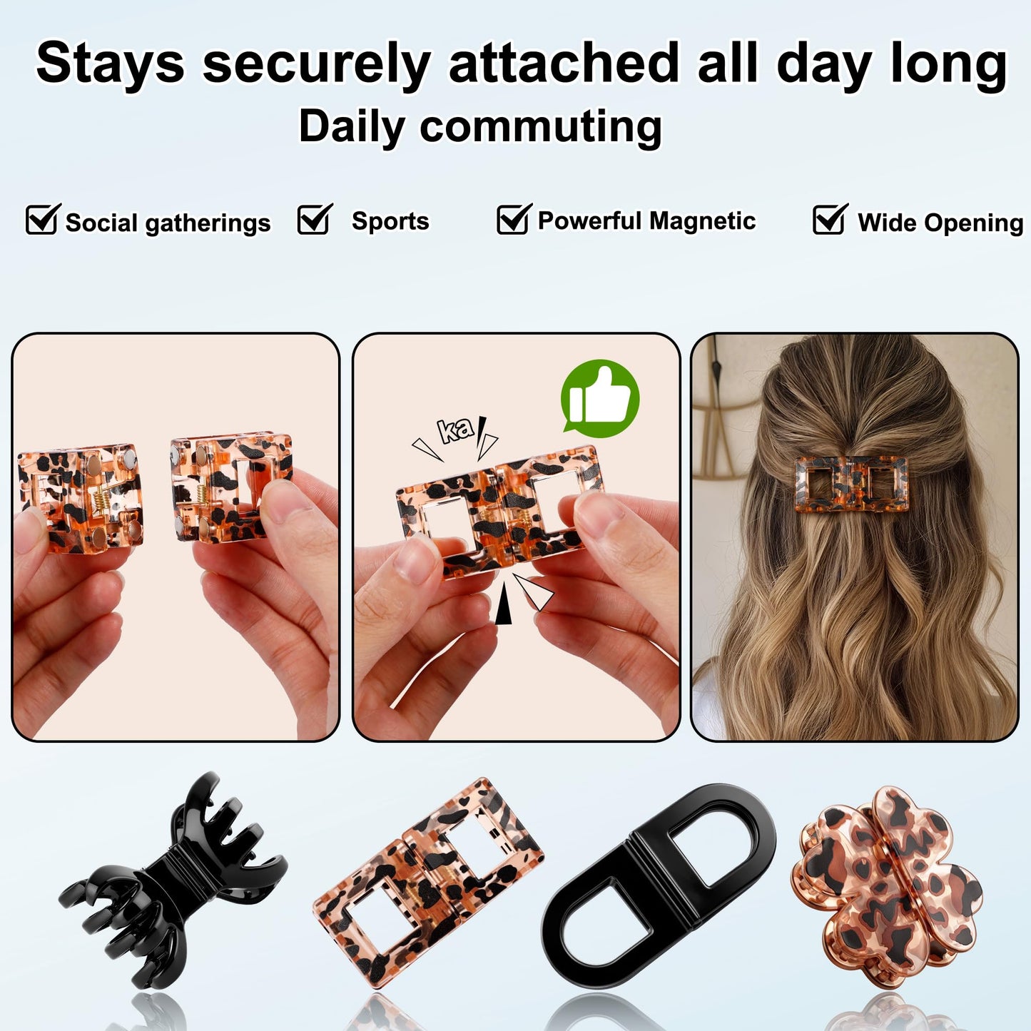 4Pcs Magnetic Hair Clips for Women, Strong Hold No-Slip Styling Clips, Seamless 2-in-1 Design for Thick or Thin Hair, Lightweight Flat Claw Clips No Crease for Salon or Daily Use