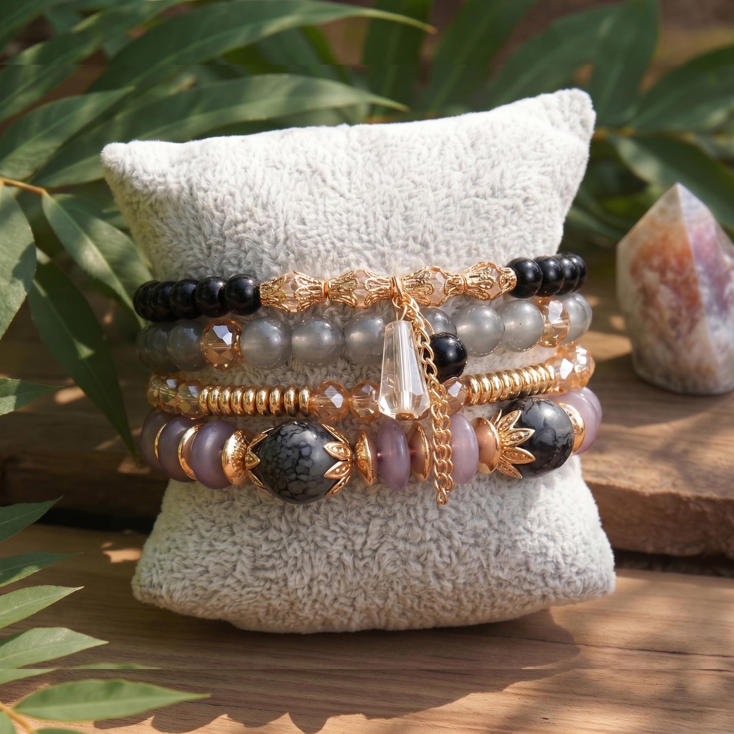 Tungary 4Pcs Beaded Bracelets for Women Bohemian Bracelet Stacks Handmade Natural Stone Stretch Bracelets Multi-Color Daily Wear Accessories Summer Beach Boho Jewelry Gift Purple Bracelet Set
