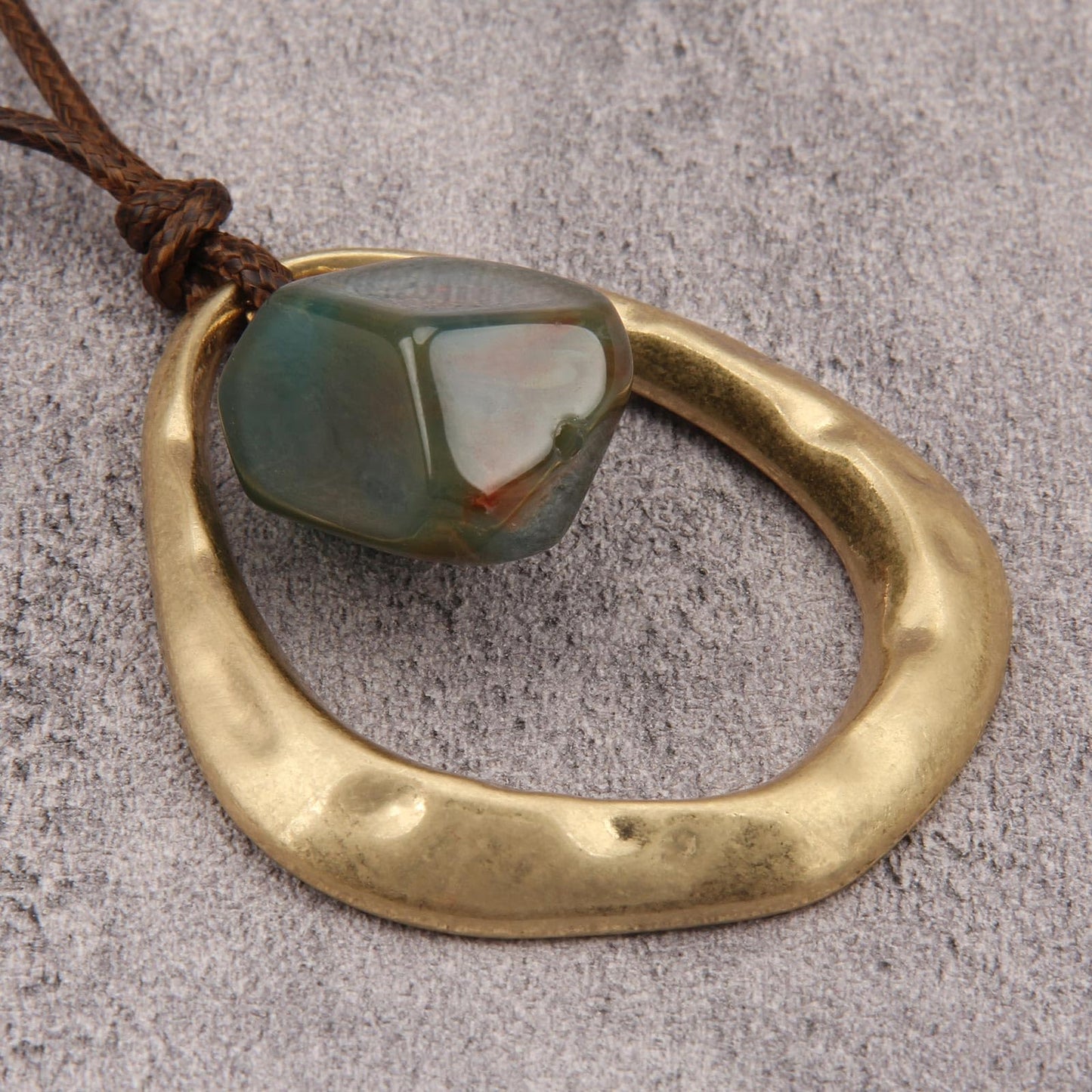 joymiao Boho Pendant Necklace for Women Gold Chunky Vintage Hippie Statement Necklace with Resin Stone Large Pendant Boho Style