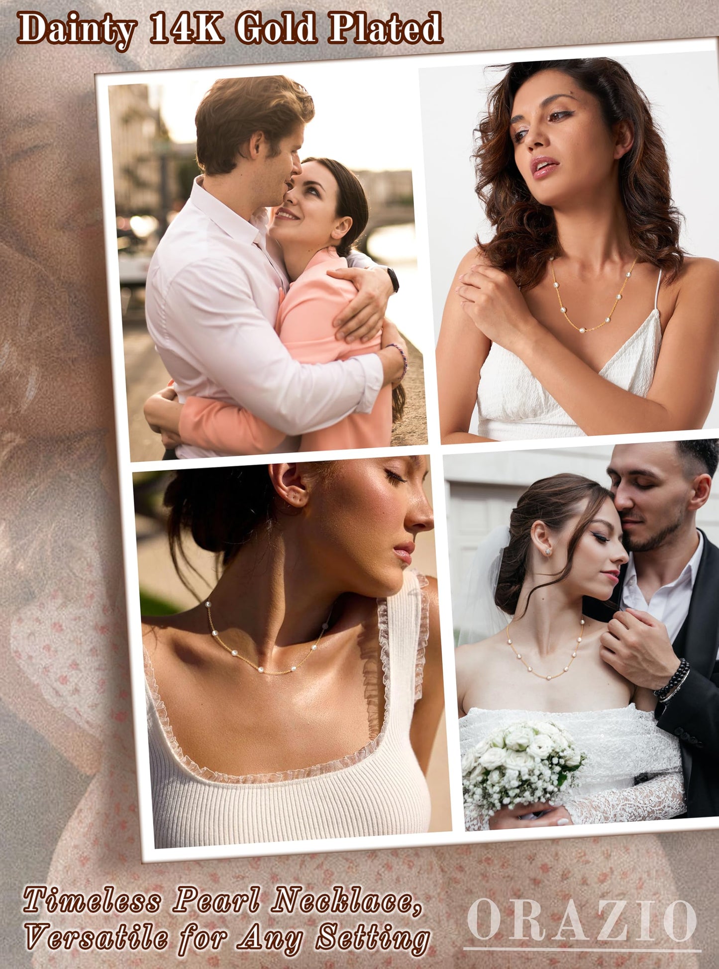 ORAZIO Dainty Gold Pearl Necklaces for Women, 14K Gold Plated Faux Pearl Choker Necklaces Trendy Small Pearl Necklace Strand Wedding Prom Bridal Pearls Jewelry Gifts 20 in 6mm