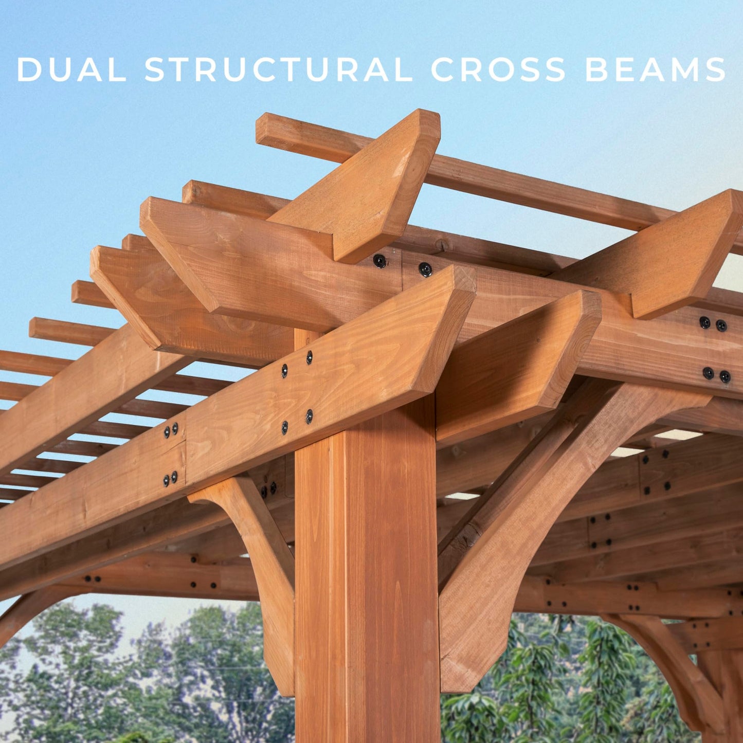 Backyard Discovery Beaumont 14' x 12' Traditional Cedar Wood Pergola Kit with Trellis Roof, All-Season Durability, High-Wind Rating, PowerPort, Shade for Outdoor Patio, Deck, Garden, and Entertaining