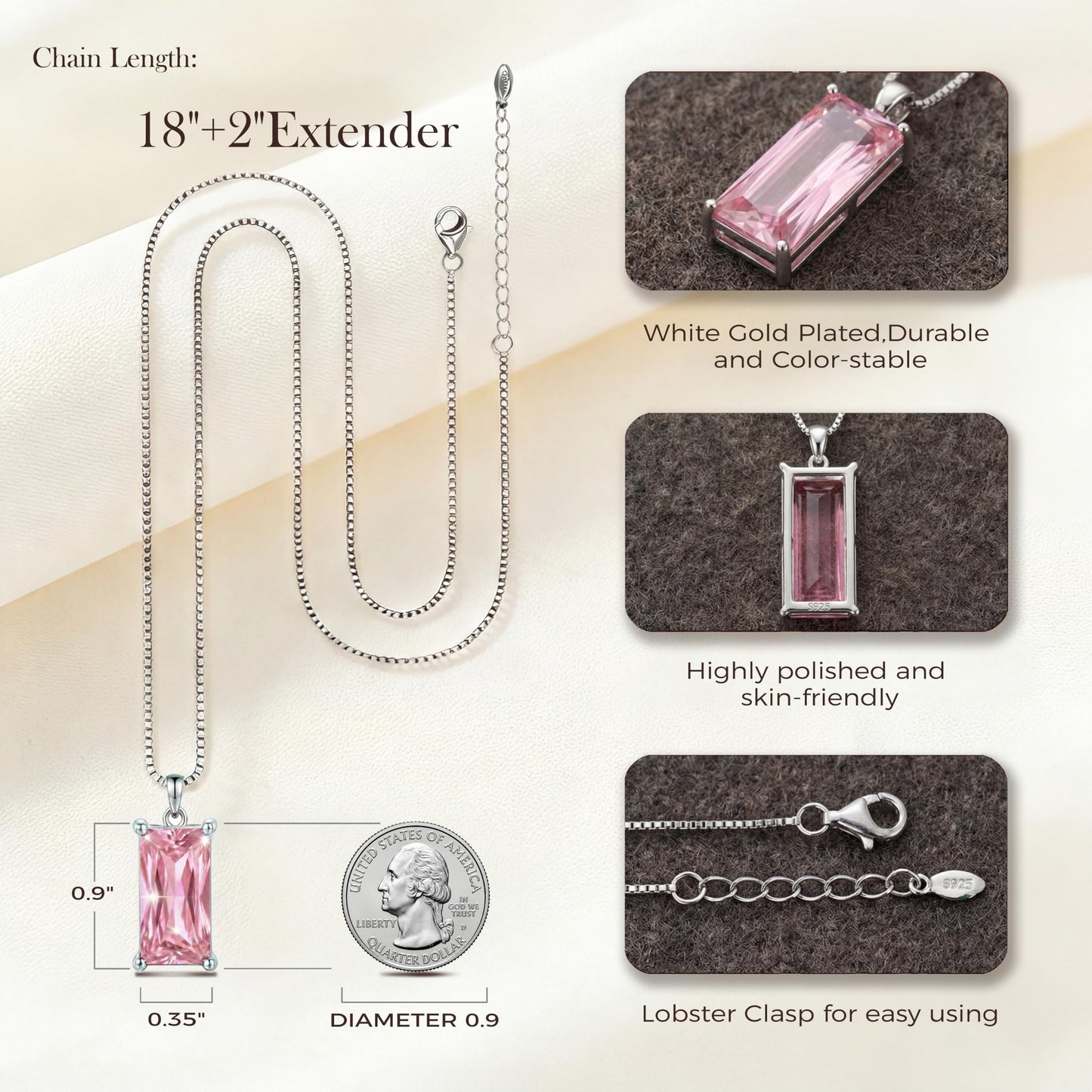 Kuschelkatze 8mm x 16mm Square October Birthstone Opal Pendant Necklace – Fashion charming Sterling Silver Gift for women