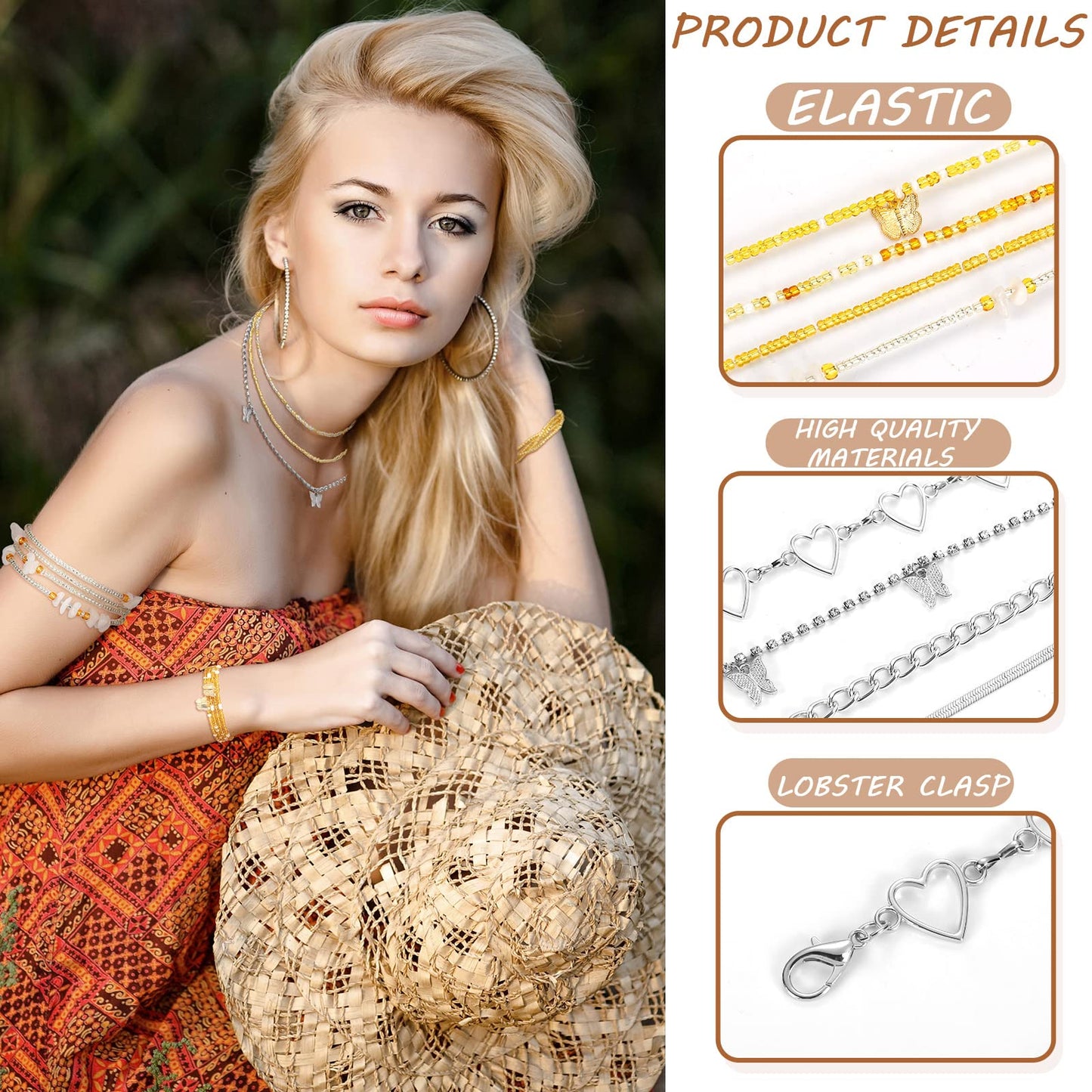 JenPen 8 Pcs Belly Chain Adjustable Waist Chain Summer Beach Bikini Waist Body Beads for Women Adults Multilayer(Stylish Style)