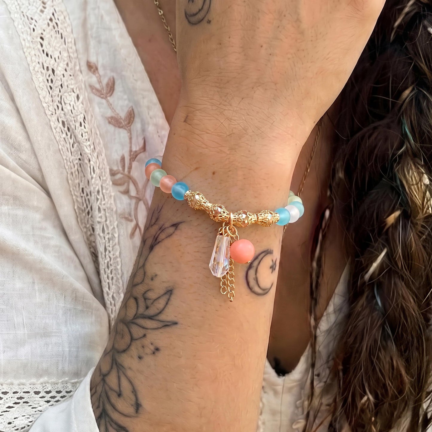 Tungary 4Pcs Beaded Bracelets for Women Bohemian Bracelet Stacks Handmade Natural Stone Stretch Bracelets Multi-Color Daily Wear Accessories Summer Beach Boho Jewelry Gift Blue Bracelet Set