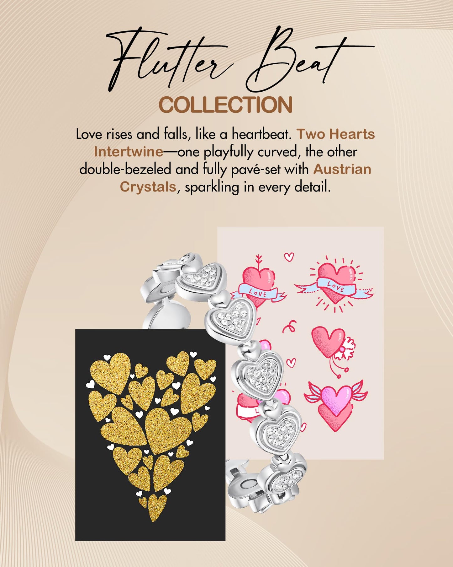 Feraco Pure Copper Bracelets for Women, Ultra Strength Magnetic Bracelet for Women with 3800 Gauss Magnet & Dazzling Austrian Crystals Stone, Heart-Shaped (Silver, 7.68 inches (19.5cm))