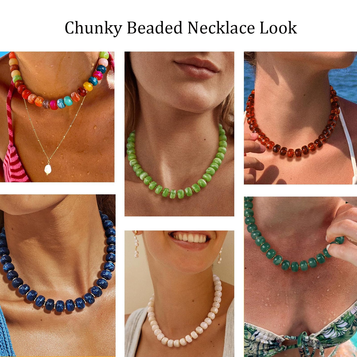 HolidayQbee Beaded Necklace for Women Boho Bead Chunky Necklace Big Bead Necklace Fashion Trendy Summer Olive Green Resin Beaded Necklaces Jewelry Gifts