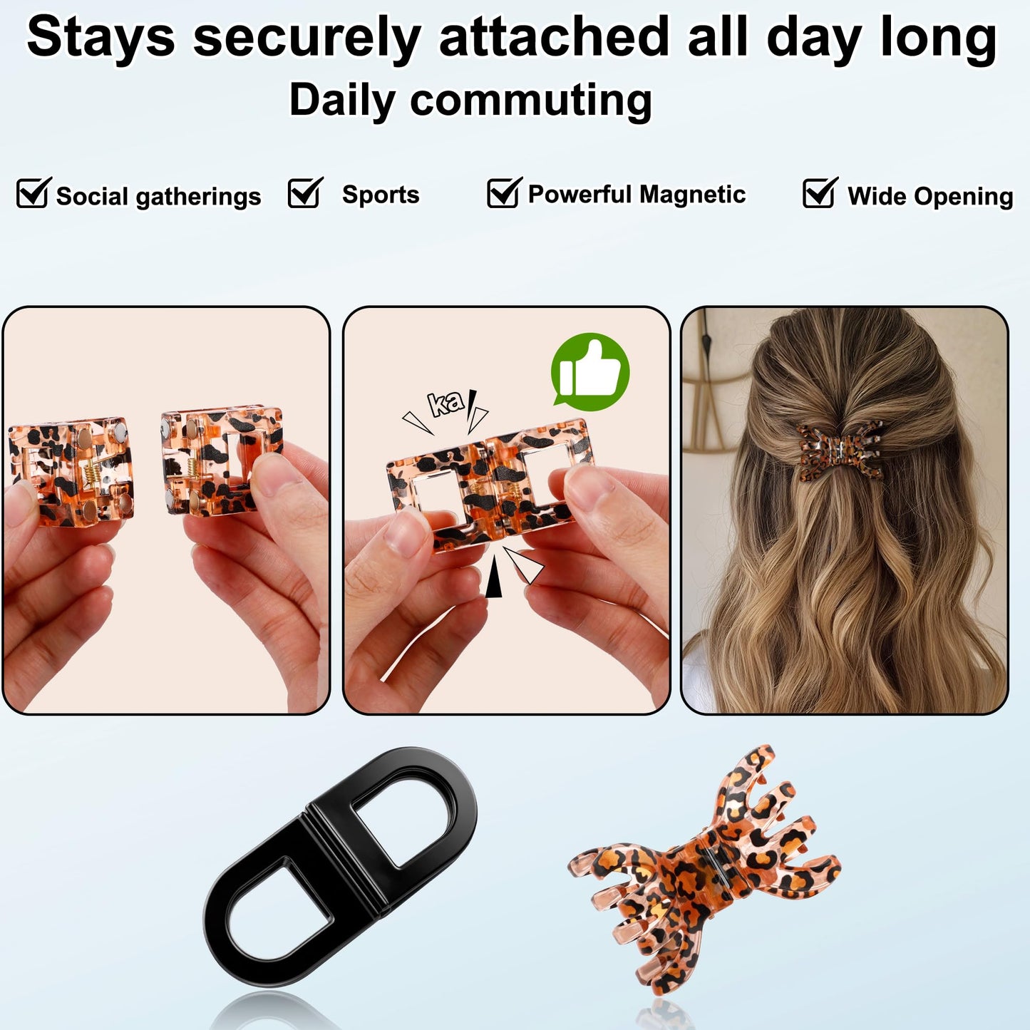 2PCS Magnetic Hair Clips for Women, Strong Hold No-Slip Styling Clips, Seamless 2-in-1 Design for Thick or Thin Hair, Non-Dent Hairdressing Tools for Salon or Daily Use