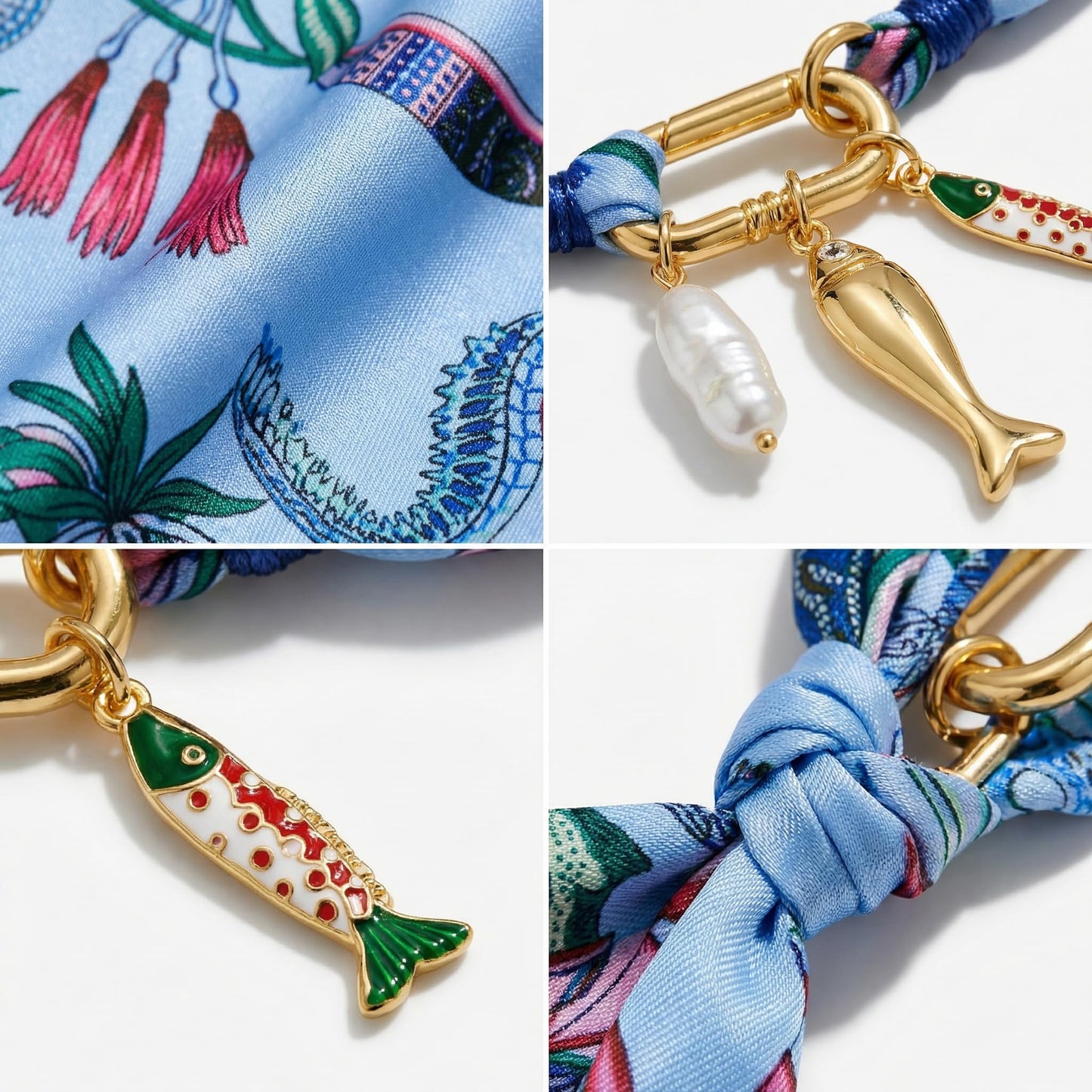 CLASSYZINT Fish Necklace for Women Blue Scarf Necklace with Fish Pendant Silk Scarf Boho Jewelry Summer Beach Necklace