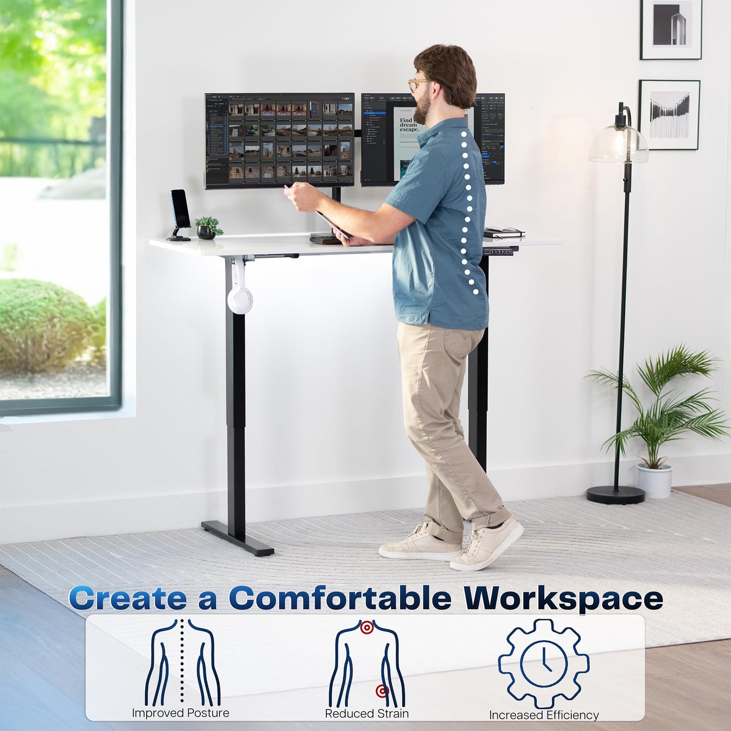 VIVO Electric Dry Erase 60 x 24 in Standing Desk, Memory Height Adjustment, 1B Series, Holds 220 lbs, Whiteboard Top Black Frame, DESK-KIT-1B6WE