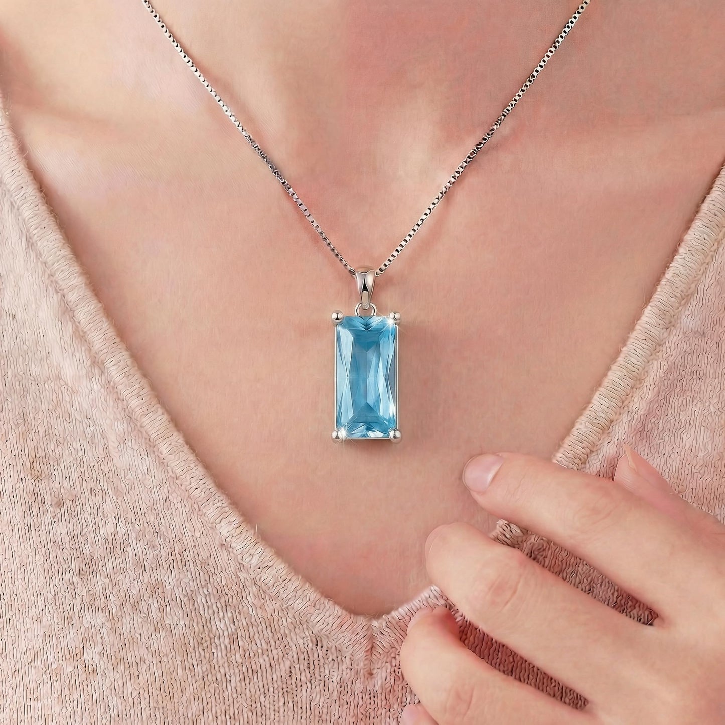 Kuschelkatze 8mm x 16mm Square December Birthstone Turquoise Pendant Necklace – Fashion charming Sterling Silver Gift for women