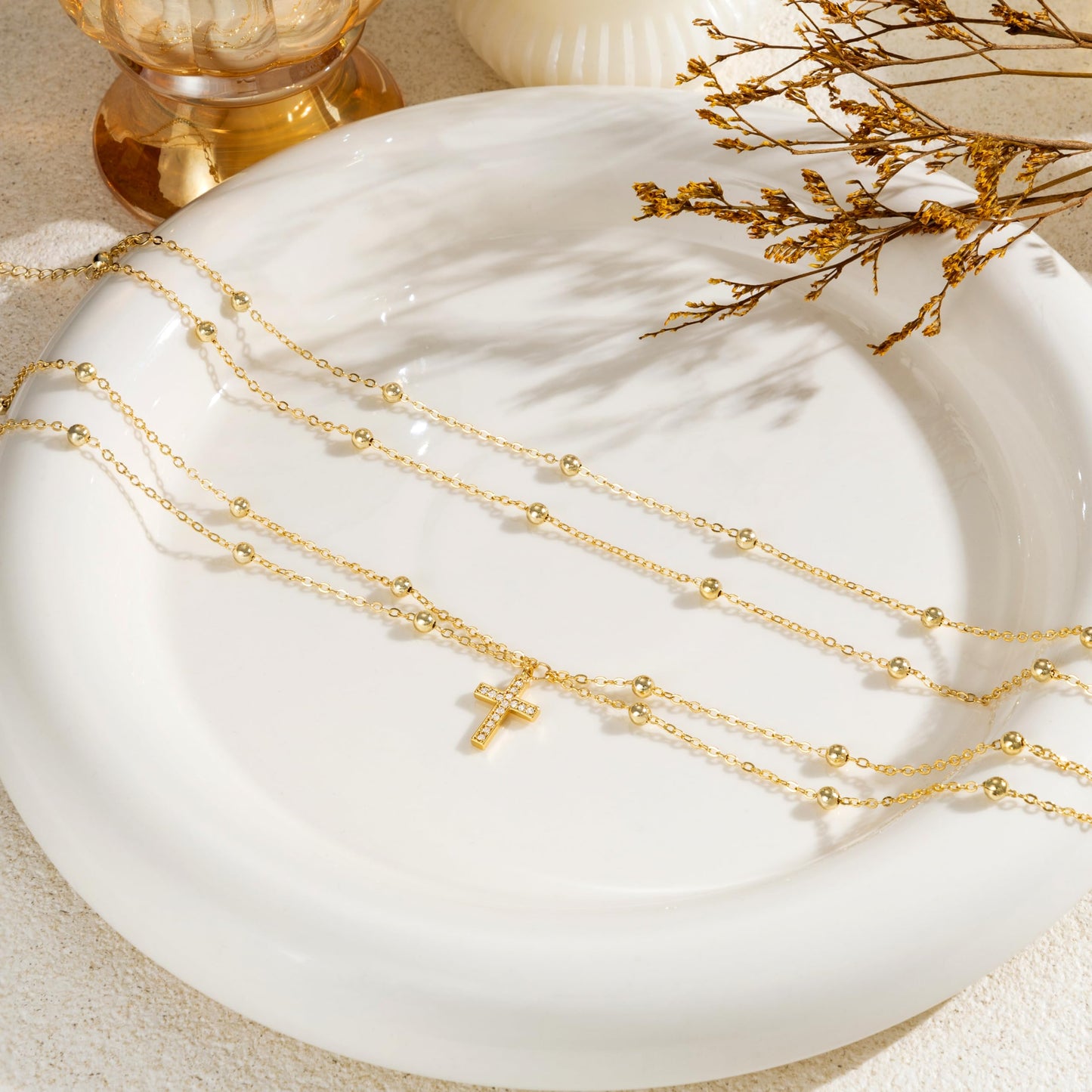 CHESKY Gold Waist Beads, Dainty 14k Gold Plated Waist Chain Non Tarnish Body Chain Jewelry for Women Hypoallergenic Belly Chain Cross Pendant Gold Belly Button Ring Jewelry for Women Gifts