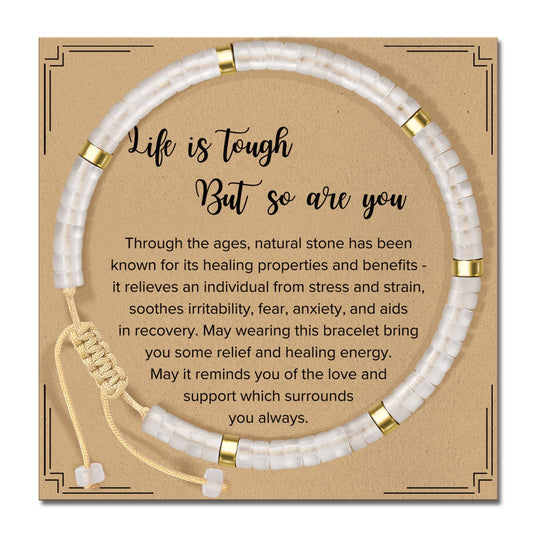 ZOKCC Inspirational Gifts Bracelets for Women Healing Natural Stone Bracelets - Get Well Soon Gifts for Women Friends Sister - Life is Tough But So are You Bracelet