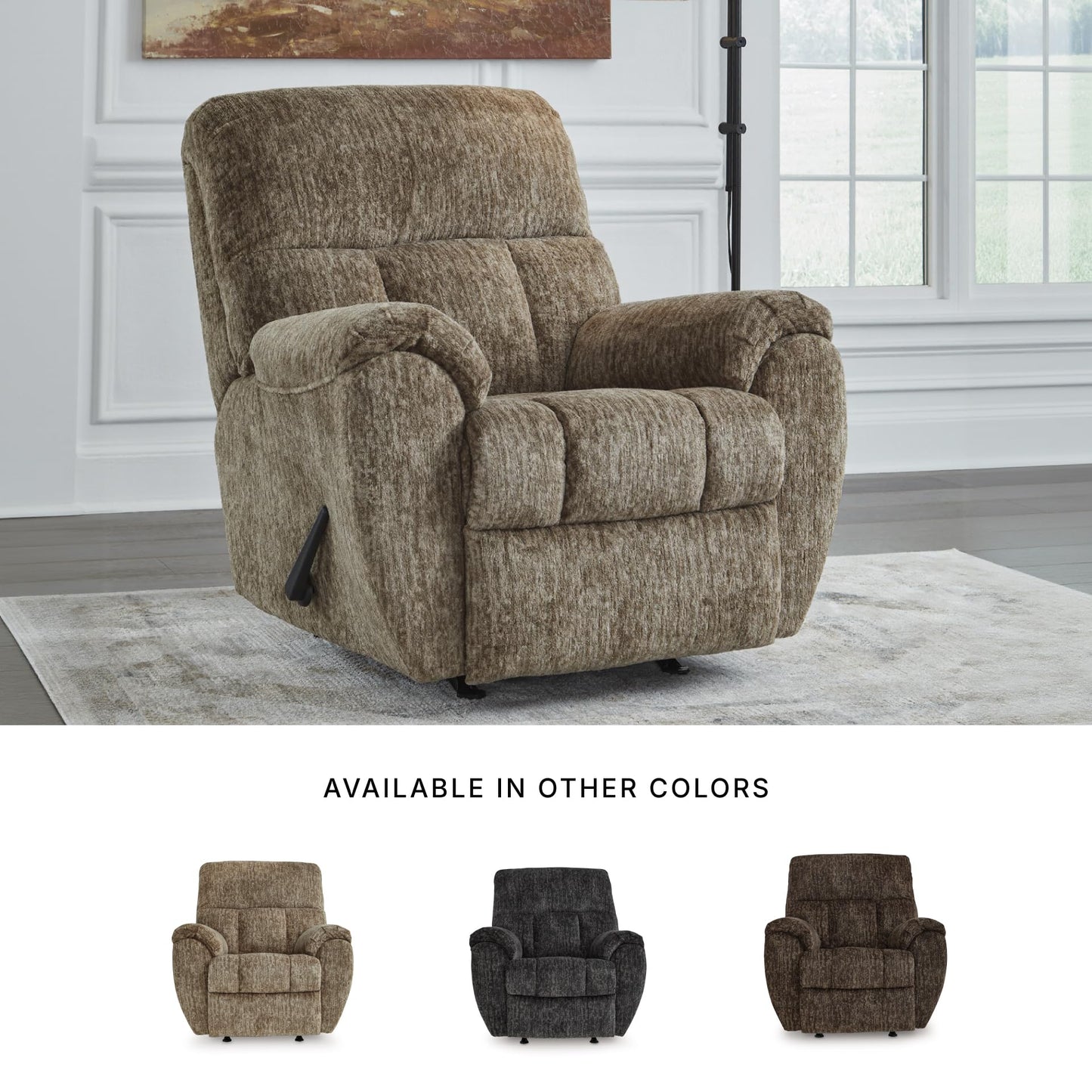 Signature Design by Ashley Rampant Casual Manual Rocker Recliner with Pillow-Top Arms, Light Brown