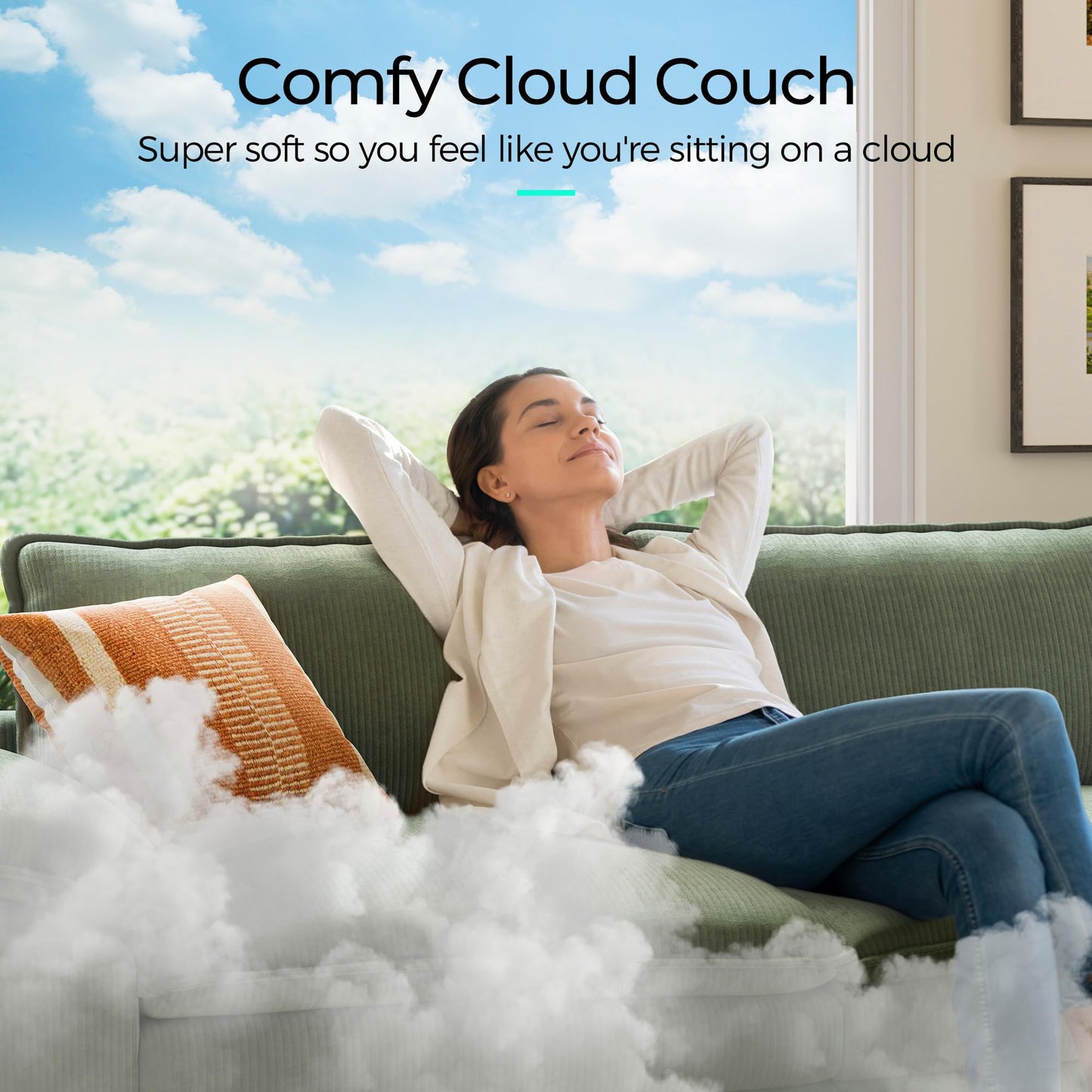 LINSY HOME 123'' Modular Sectional Sofa Green Couch Corduroy Cloud Couches for Living Room, L Shaped Couch with Movable Ottoman, Modern Cloud Sectional Sofas for Bedroom and Apartment, Green