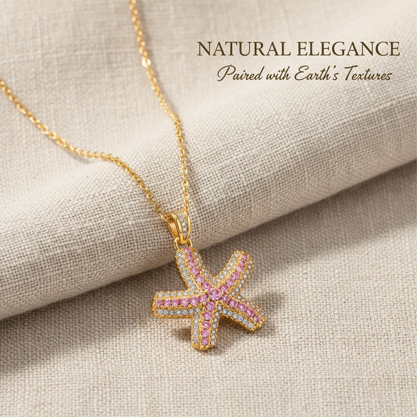 crataly Rose Quartz And CZ Starfish Necklace For Women-Gold Plated October Birthstone Necklace For Valentine's Day Mother's Day Christams Birthday Gifts
