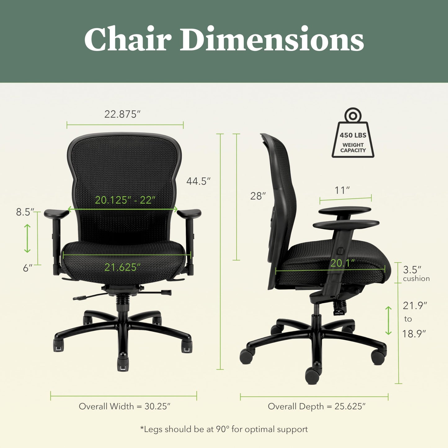 HON Wave Big and Tall Ergonomic Mesh Office Chair with Adjustable Arms and Lumbar Support, Heavy‑Duty Tilt Recline and Swivel Wheels, Desk and Computer Chair for Home Office, 450 lb. Capacity, Black