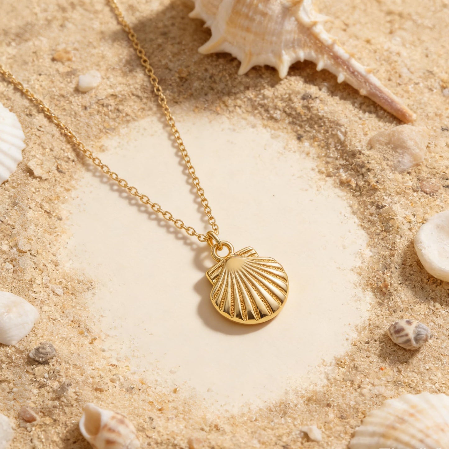 Dremmy Studios Shell Dainty Necklace for Women 14K Gold Plated Boho Summer Beach Coastal Pendnat Necklace for Women Summer Jewelry Gift