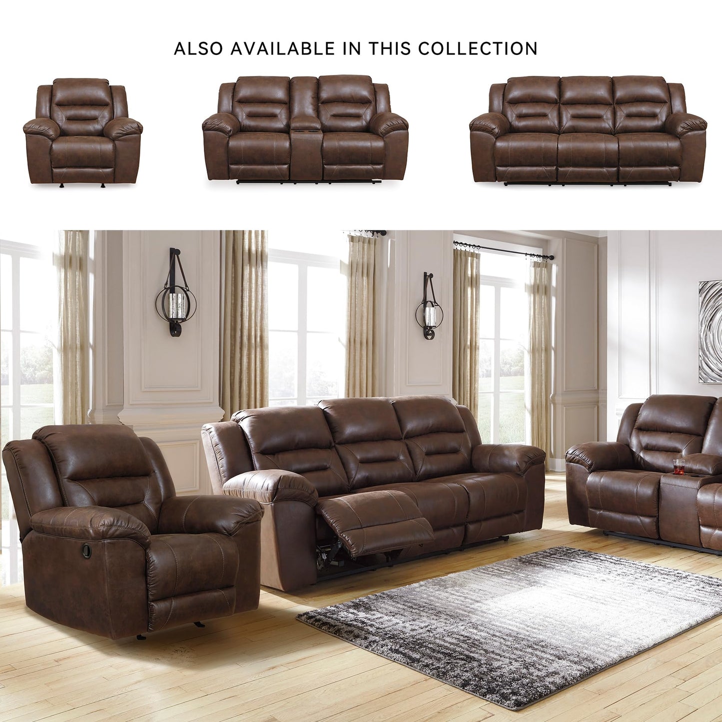 Signature Design by Ashley Stoneland Faux Leather Manual Pull Tab Rocker Recliner, Dark Brown