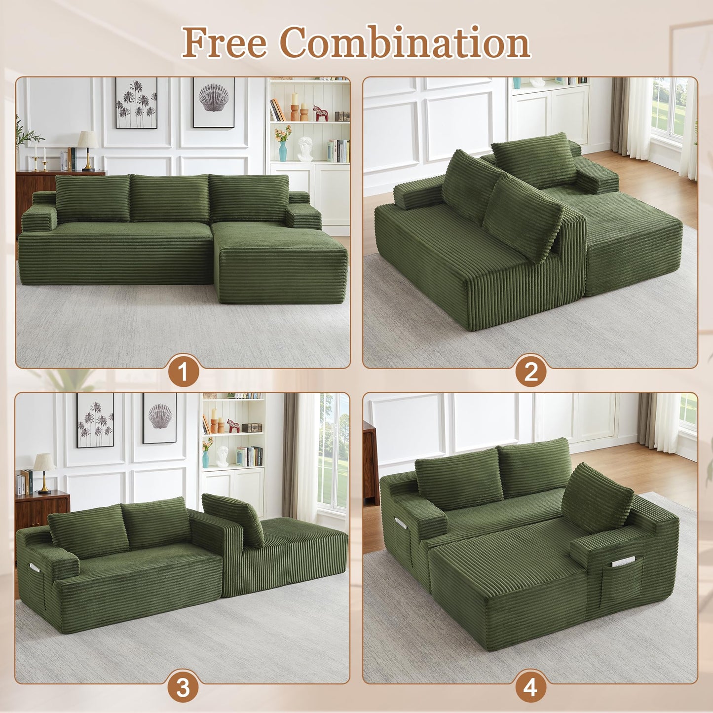 96" Modular Sectional Sofa, Cloud Sectional Couch with Deep Seat, Modern L-Shape Corner Sofa Couch with Right Facing Chaise,Upholstered Boneless Couches for Living Room Bedroom