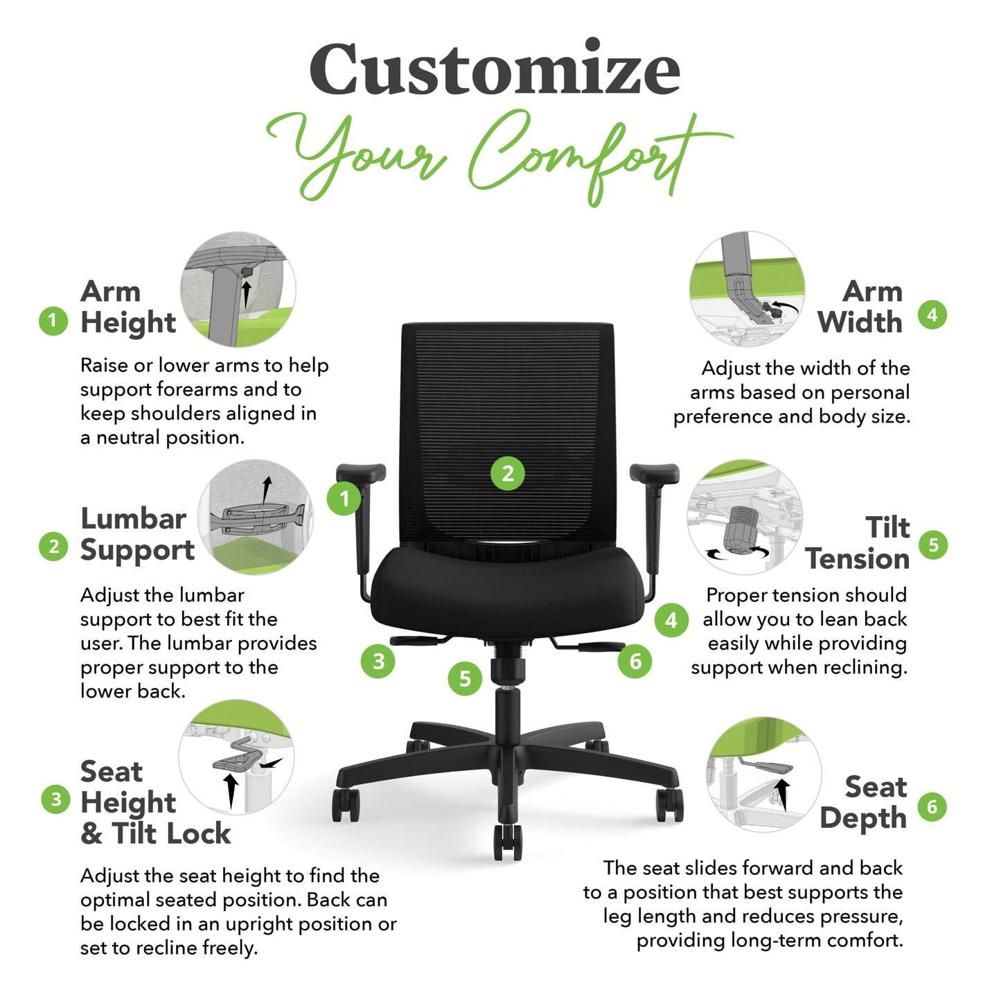 HON Convergence Ergonomic Office Chair with Mesh Back, Adjustable Arms, Lumbar Support, Synchro‑Tilt Desk Chair with Wheels for Home Office or Computer Use, Black Frame, Apricot