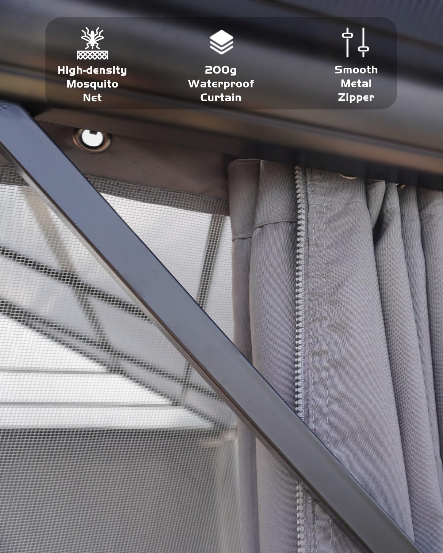 12' x 20' Permanent Outdoor Hardtop Gazebo, Sturdy Aluminum Frame Backyard Canopy with Double Polycarbonate Roof, Includes Mosquito Netting and Curtains for Patio, Lawn & Garden