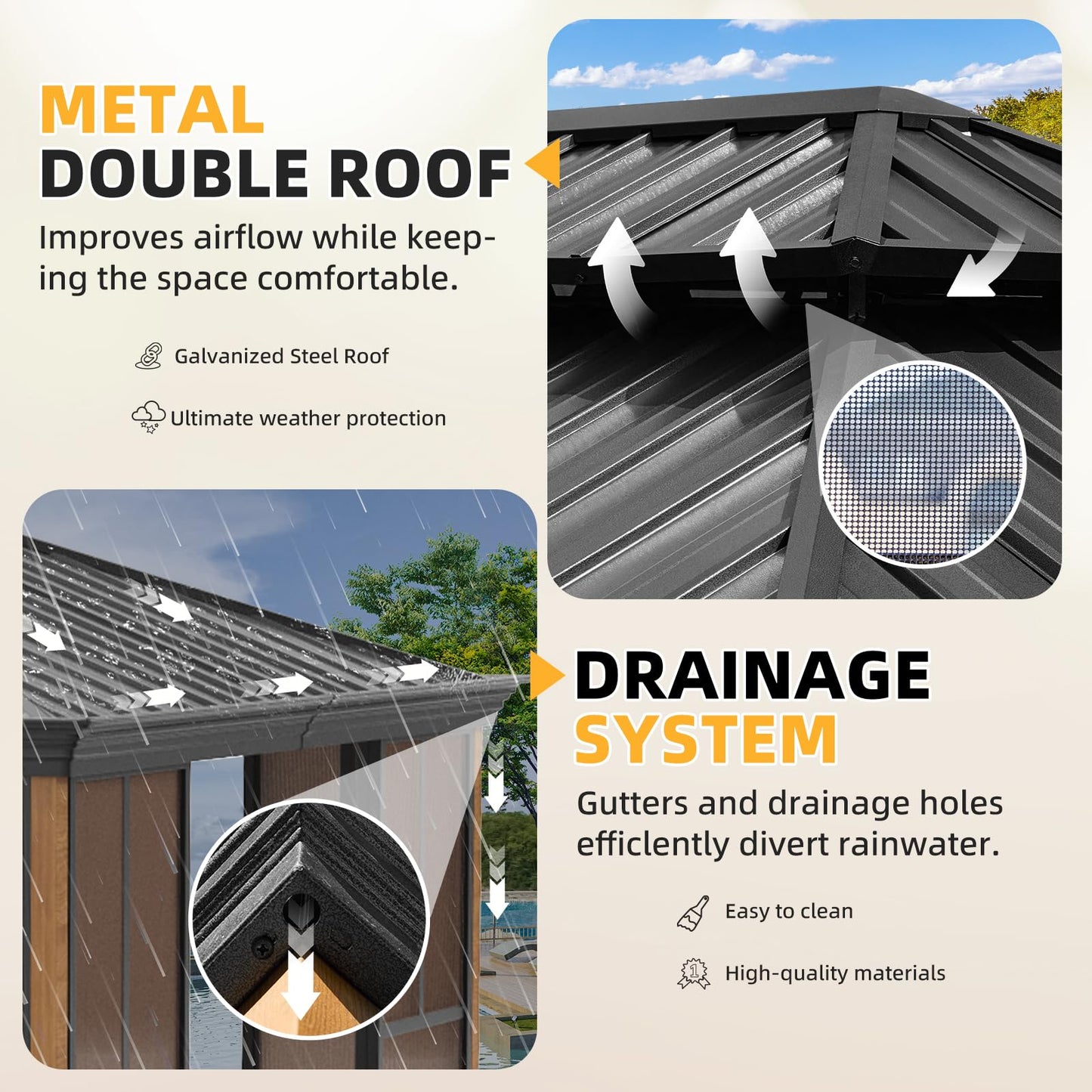 EROMMY 12' X 20' Hardtop Sunroom, Galvanized Steel Double Roof Gazebo Solarium with Wood Grain Aluminum Frame & Detachable Windows, All-Weather Sun Room for Patio Deck Backyard