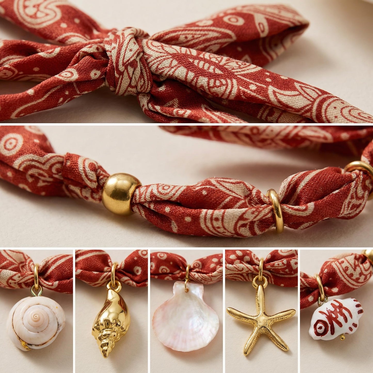 CLASSYZINT Pink Scarf Necklace with Shell Pendant Starfish Pendant Fish Charm Layered Necklace Boho Beach Jewelry Coastal Necklace for Women