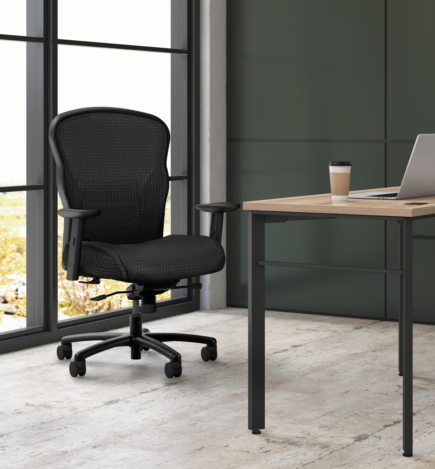 HON Wave Big and Tall Ergonomic Mesh Office Chair with Adjustable Arms and Lumbar Support, Heavy‑Duty Tilt Recline and Swivel Wheels, Desk and Computer Chair for Home Office, 450 lb. Capacity, Black