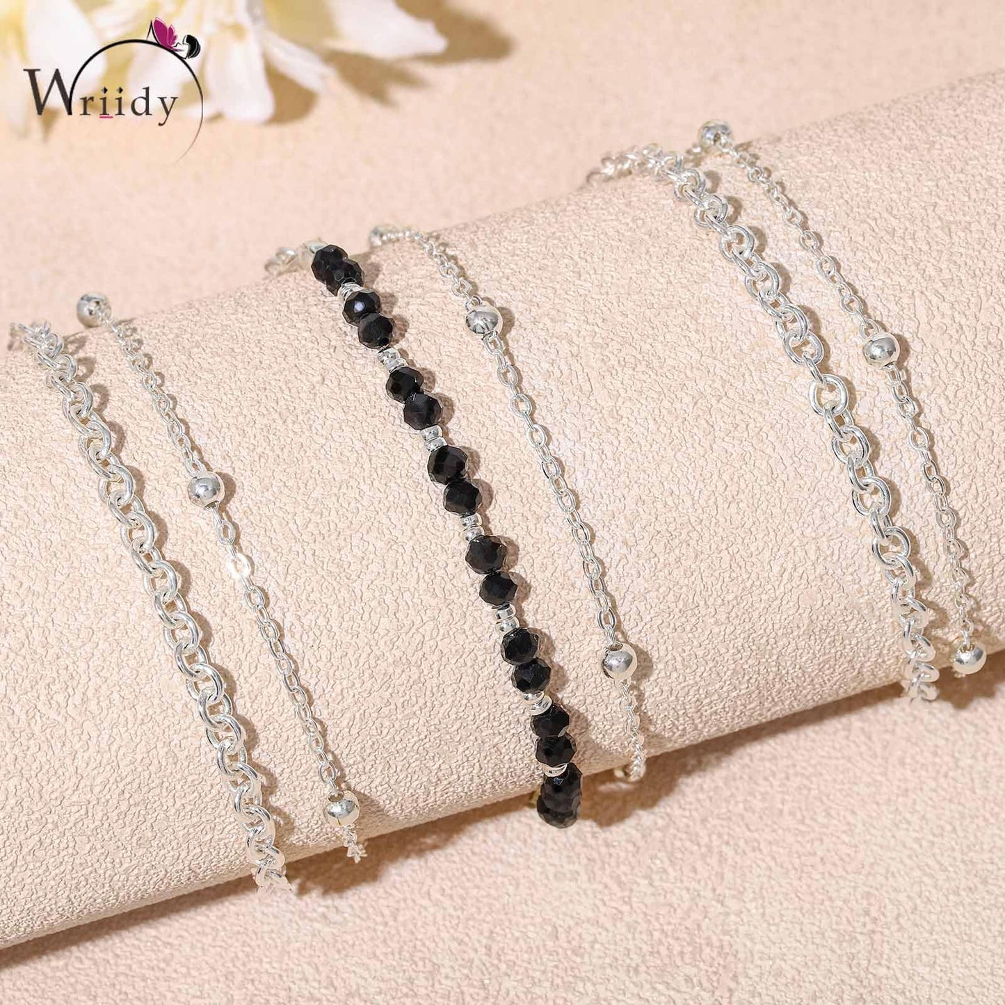 Wriidy Layered Beads Waist Chain Women Silver Belly Chain Adjustable Silver Body Jewelry Accessories for Bikini