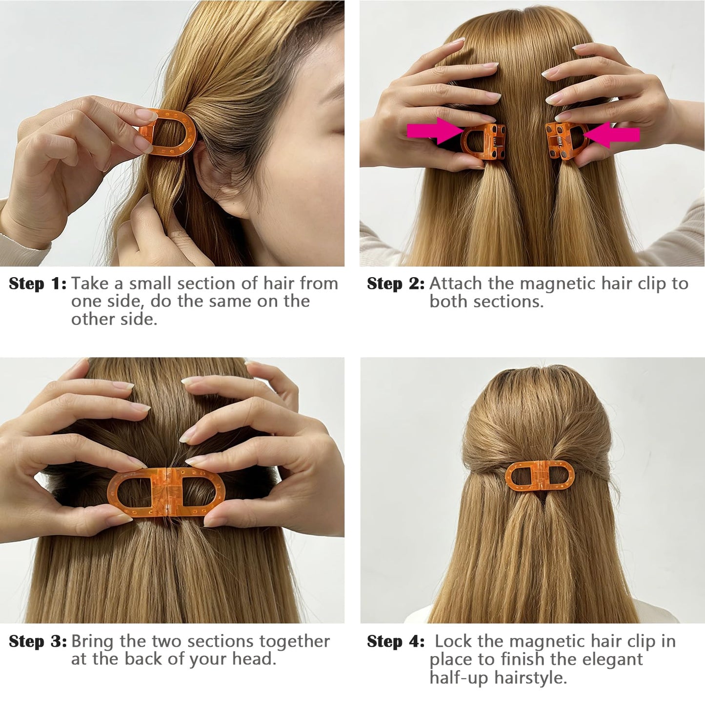 LIHELEI Magnetic Hair Clips, Seamless 2-in-1 Design Strong Hold No-Slip Hair Styling Clips for Women, DIY Cute Magnetic Seamless Hairstyling Accessories (2pcs)