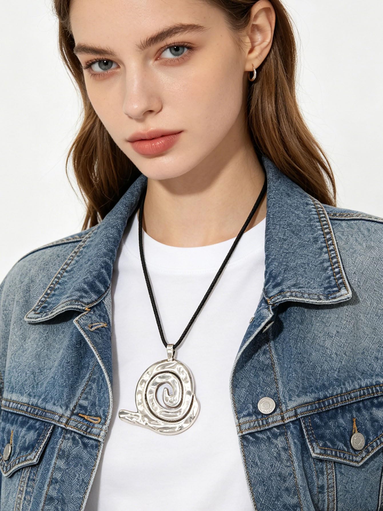 joymiao Bohemian Long Necklace for Women Chunky Boho Gold Necklace Casual Statement Necklaces with Large Silver Swirl Pendant Hippie Jewelry
