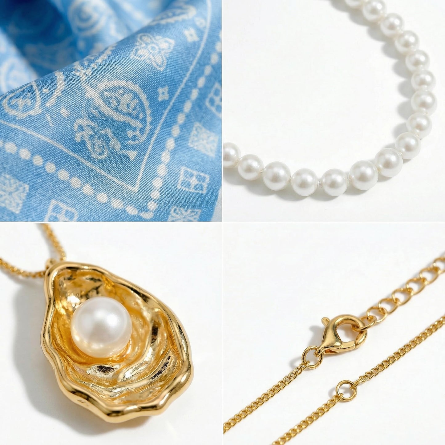CLASSYZINT Layered Necklace for Women Blue Scarf Necklace Pearl Necklace Gold Shell Pendant Necklace Beach Jewelry Fashion Necklace