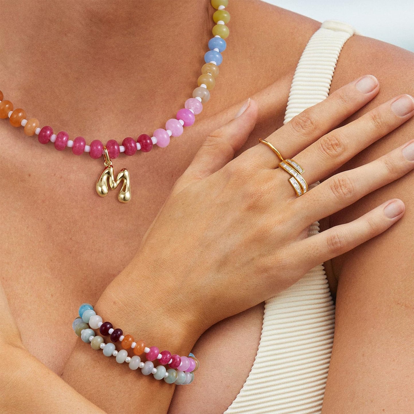 KissYan Beaded Bracelets for Women, Colorful Gemstone Boho Bead Bracelet for Beach, Natural Stone Handmade Summer Jewelry Gifts Style 1