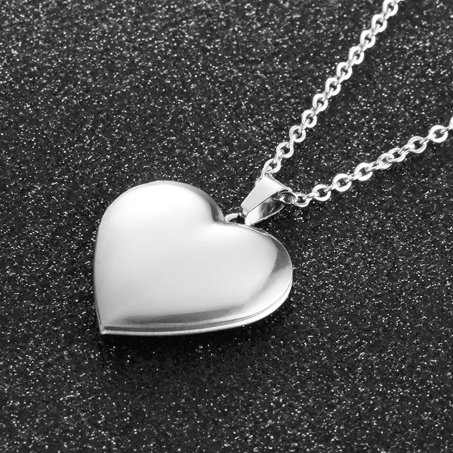 PHOCKSIN Personalized Silver Heart Locket Necklace for Dad with Picture Inside Stainless Steel Custom Photo Text Engraved Lockets Customized Gifts for Fathers Day