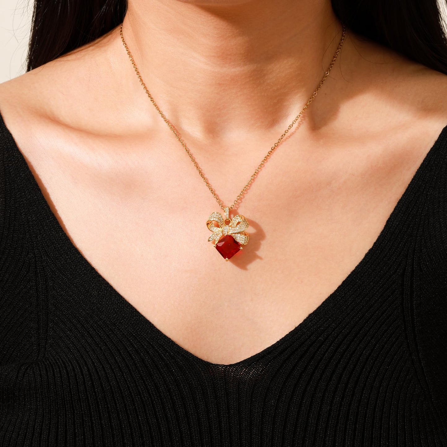 crataly Red Square Ruby Necklaces for Women-Gold Plated July Birthstone Vintage Necklace For Valentines Day Mother's Day Christmas Birthday Gifts