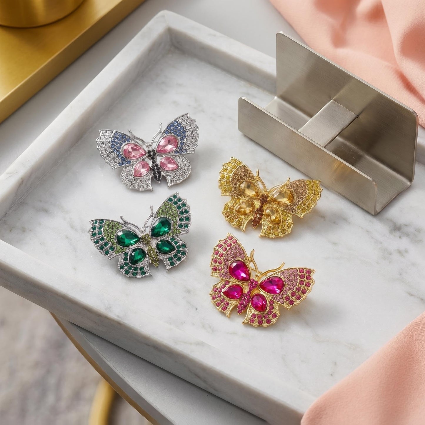 4Pcs Colorful Butterfly Brooch Pins for women, Fashion Women's enamel Crystal Rhinestone Butterfly Brooches Pin set for Clothes Dresses (3)