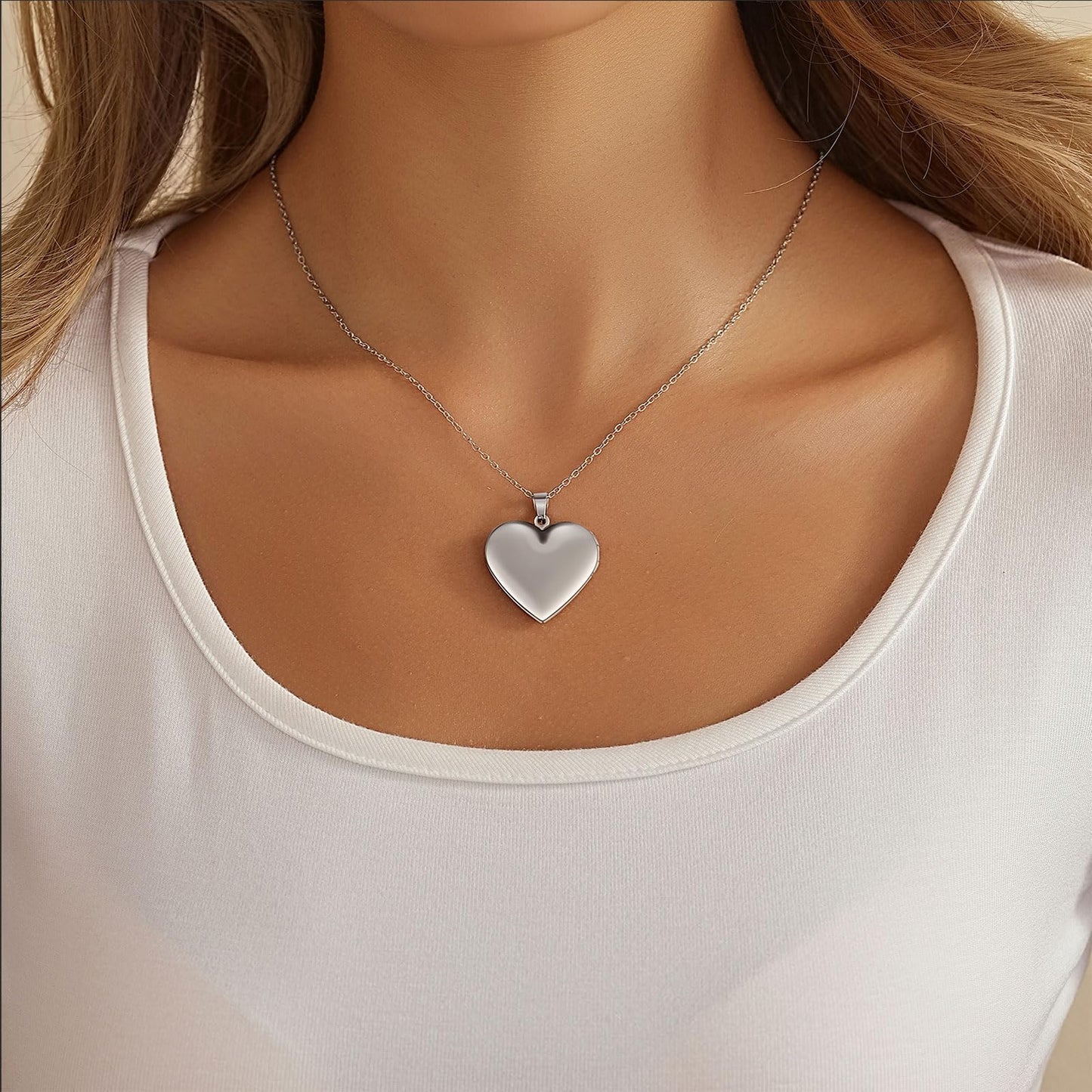 PHOCKSIN Silver Heart Locket Necklace for Girlfriend Memorial Lockets for Women Locket with Pictures inside Mothers Day Gifts for Women