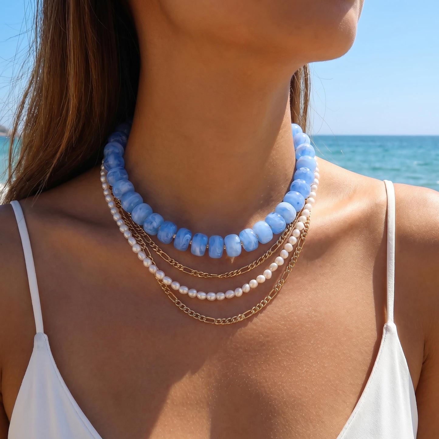 Badu Sky Blue Chunky Beaded Necklace for Women,Acrylic Bead Choker Statement Necklace Cute Trendy Necklaces Jewelry Gifts