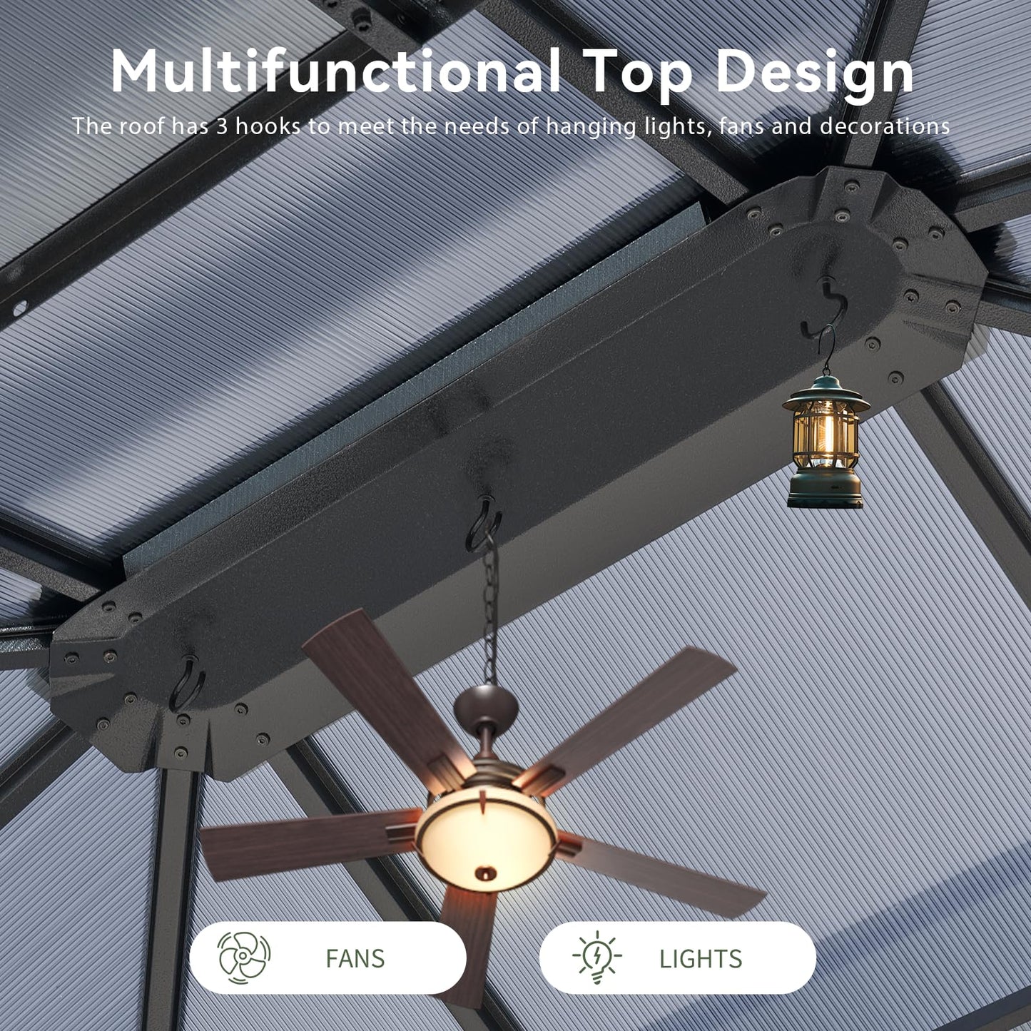 Aoxun 10'x12' Hardtop Gazebo, Aluminum Frame Permanent Pavilion with Curtains and Netting, Outdoor Polycarbonate Double Roof Canopy for Garden, Lawns, Patio