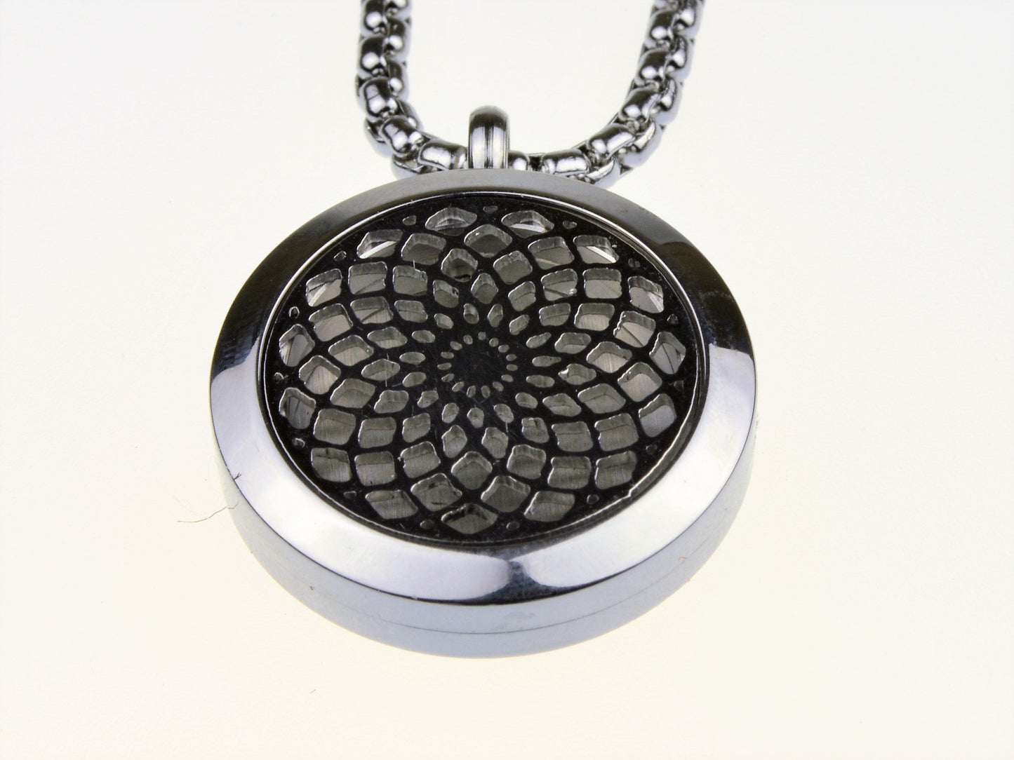 Wild Essentials Sun Mandala Essential Oil Diffuser Necklace, Stainless Steel Locket Pendant with 24 inch Chain, 12 Color Refill Pads, Customizable Color Changing Perfume Jewelry for Aromatherapy
